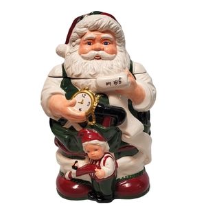 Vintage Ceramic Santa and Elf Checking Gift List Large Cookie Jar  JC Penney